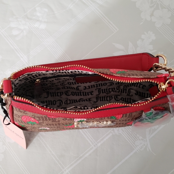 Juicy Couture Freshly Picked Strawberry Shoulder Bag Chestnut Chino/Cool Red NWT - Picture 7 of 16